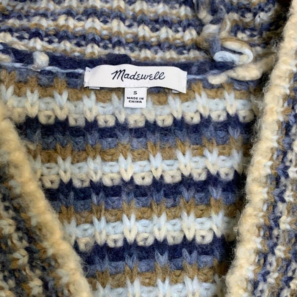 Madewell Waller Cardigan Sweater Women’s Small Striped Wool Cropped Cream Blue - Picture 7 of 9